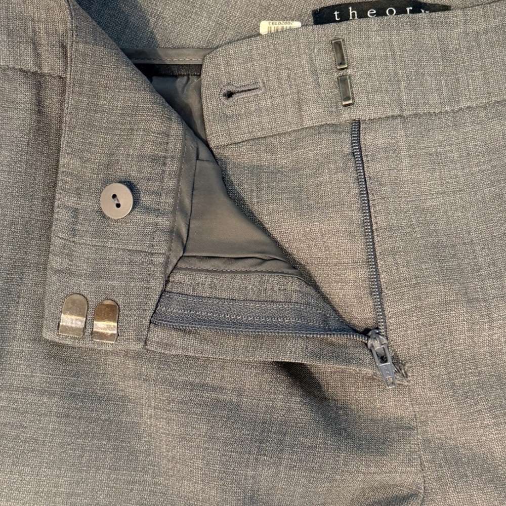 Theory Gray Wool Blend Straight Leg Ankle Trouser Mid Rise Size 6 - Picture 5 of 8